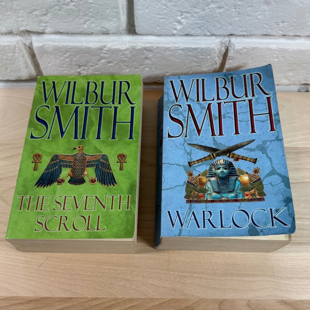 "The Seventh Scroll" and "Warlock" by Wilbur Smith Paperback Novels